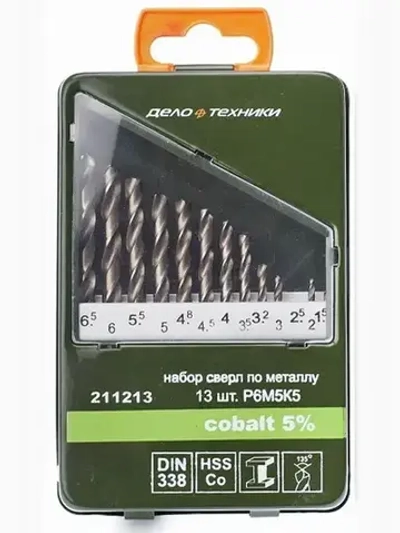 Набор сверл по металлу Дело техники Cobalt 5%, 13 шт, 211213
