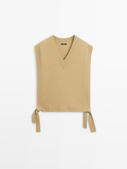 Massimo Dutti Жилет с V-образным вырезом, фисташково-зеленый