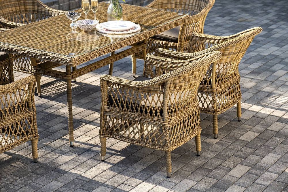 "Амароне" обеденная группа из искусственного ротанга на 6 персон, цвет соломенный