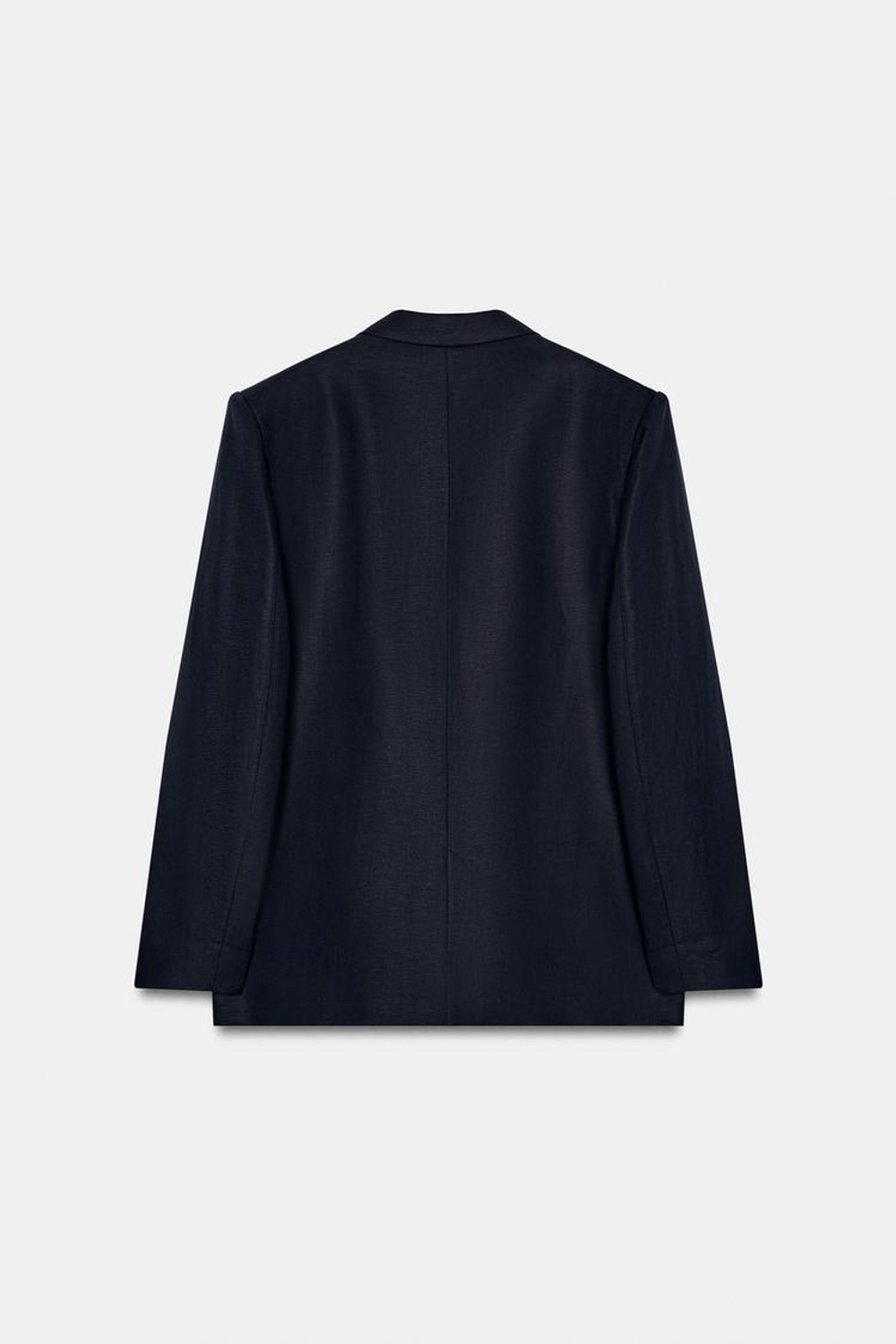 ZARA ДВУБОРТНЫЙ ЛЬНЯНОЙ БЛЕЙЗЕР СО СКАТАННЫМИ РУКАВАМИ, МОРСКОЙ СИНИЙ