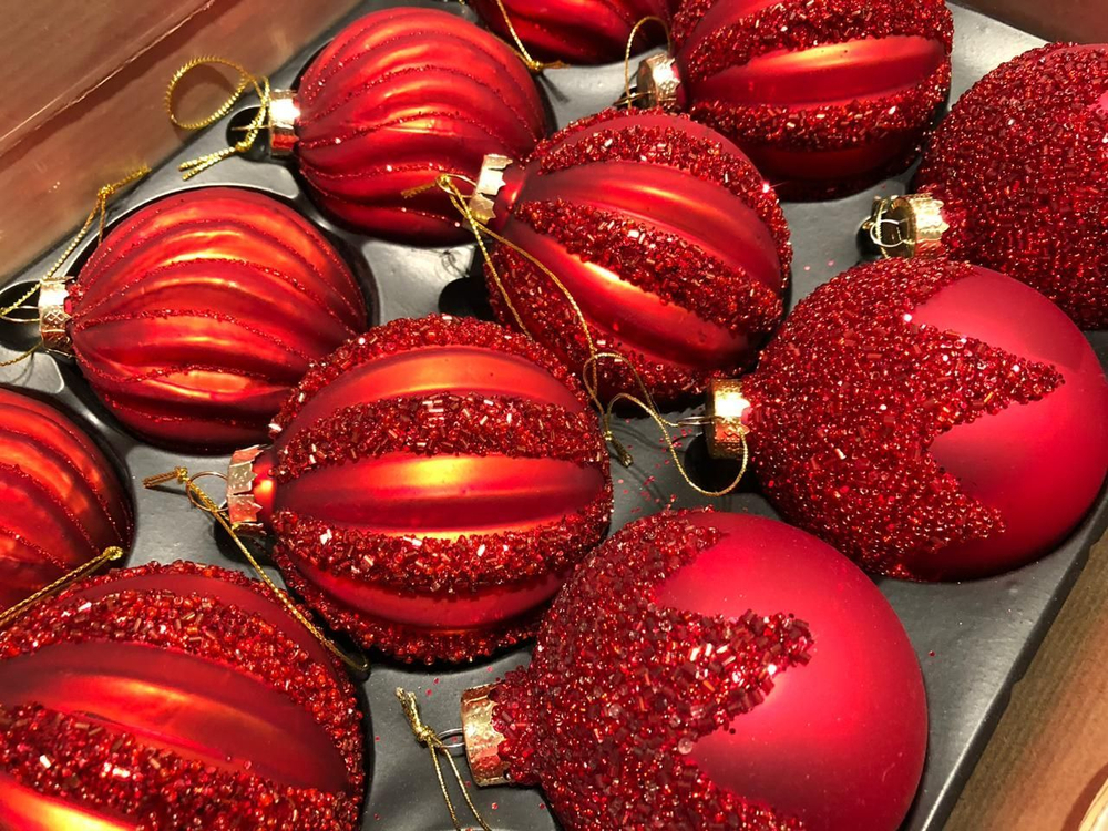 Набор елочных игрушек 12шт 8см House of Seasons Шар красный 3 вида 84020