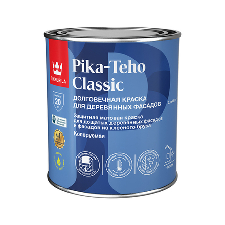 Краска для деревянных фасадов Tikkurila Pika-Teho Classic, матовая, база А, белая, 0,9 л