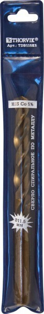 TDB051K5 Сверло спиральное по металлу HSS Co в ПВХ упаковке, d5.1 мм