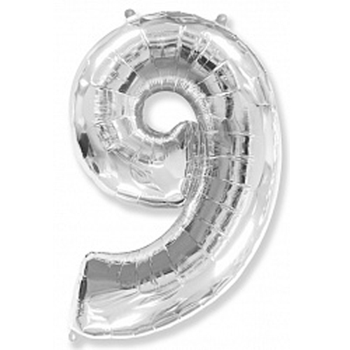Шар фольгированный Цифра "9" серебро с гелием
