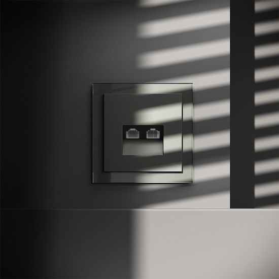 Розетка компьютерная встраиваемая VOLTUM S70 двойная RJ45+RJ45 кат.6, (титан)