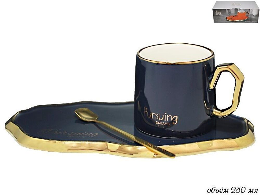 Lenardi 106-079 Чашка 250 мл с блюдцем и ложкой в под.уп.(х24)Фарфор