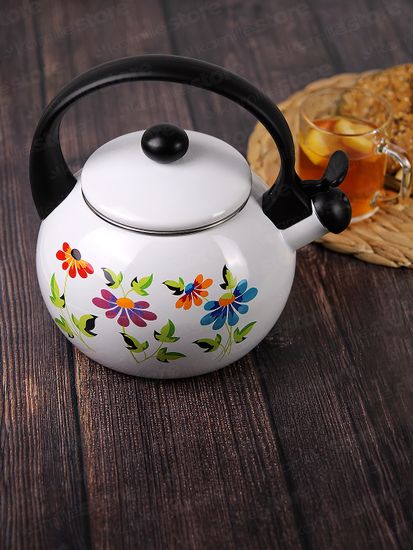 Чайник 2,2 л. эмалированный со свистком Kamille KM 1030 с черной бакелитовой ручкой