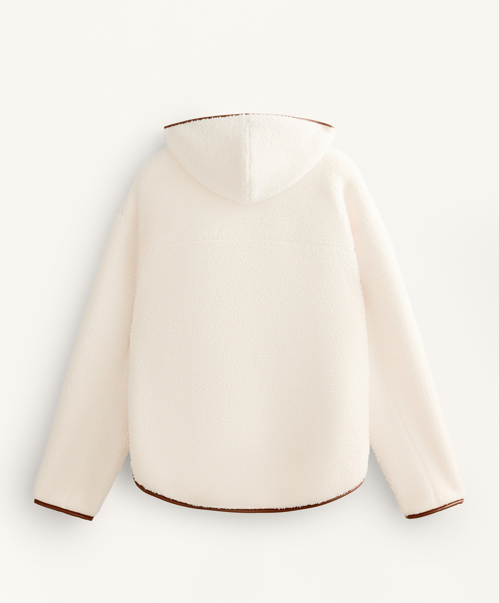 Oysho Куртка из искусственной овчины с капюшоном, экрю