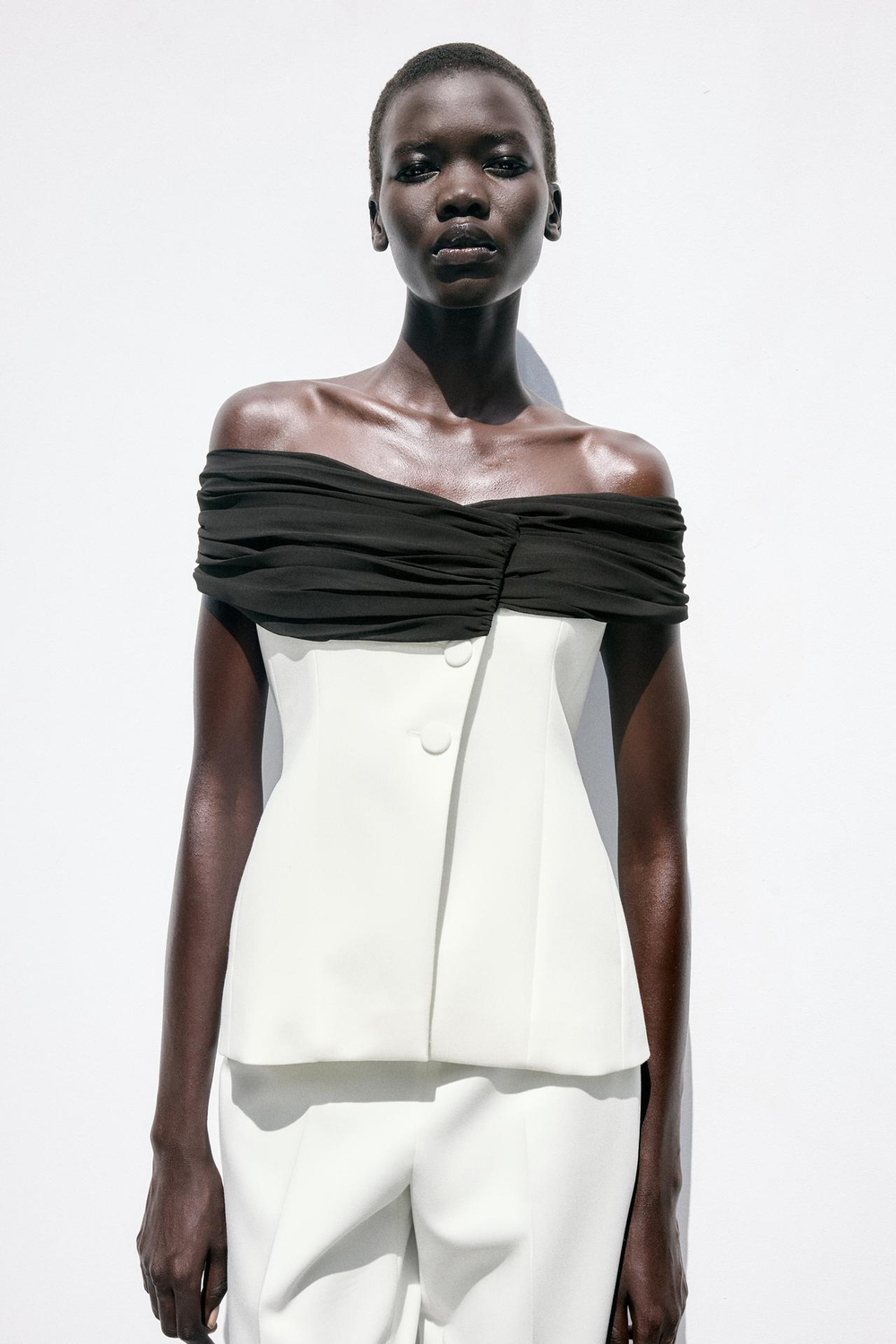 ZARA ТОП-БЮСТЬЕ С КОНТРАСТНОЙ ДЕТАЛЬЮ, ЭКРЮ