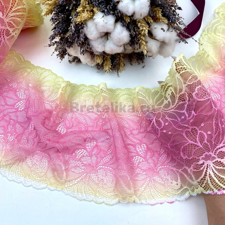 Кружево эластичное желтый/розовый 17 см