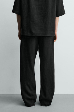 ZARA БРЮКИ RELAXED FIT ИЗ ВИСКОЗЫ И КОНОПЛИ, ЧЕРНЫЙ