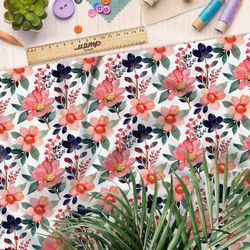 Ткань таффета розовые цветы с фиолетовым акцентом