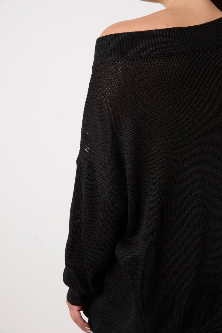 Джемпер вязаный на одно плечо, черный