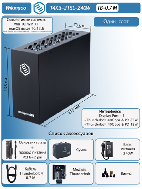 Внешний корпус для видеокарты Wikingoo T4K3 - 215 240W. EGPu. Thunderbolt 3/4.