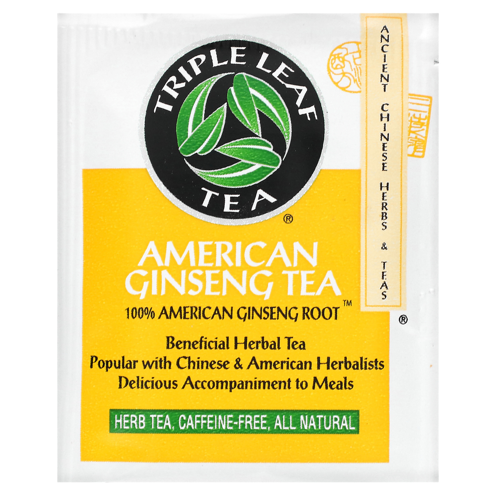 Triple Leaf Tea, полезный травяной чай с женьшенем, без кофеина, 20 чайных пакетиков, 40 г (1,41 унции)