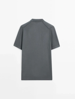 Massimo Dutti Хлопковый свитер с воротником поло и короткими рукавами, водянисто-зеленый