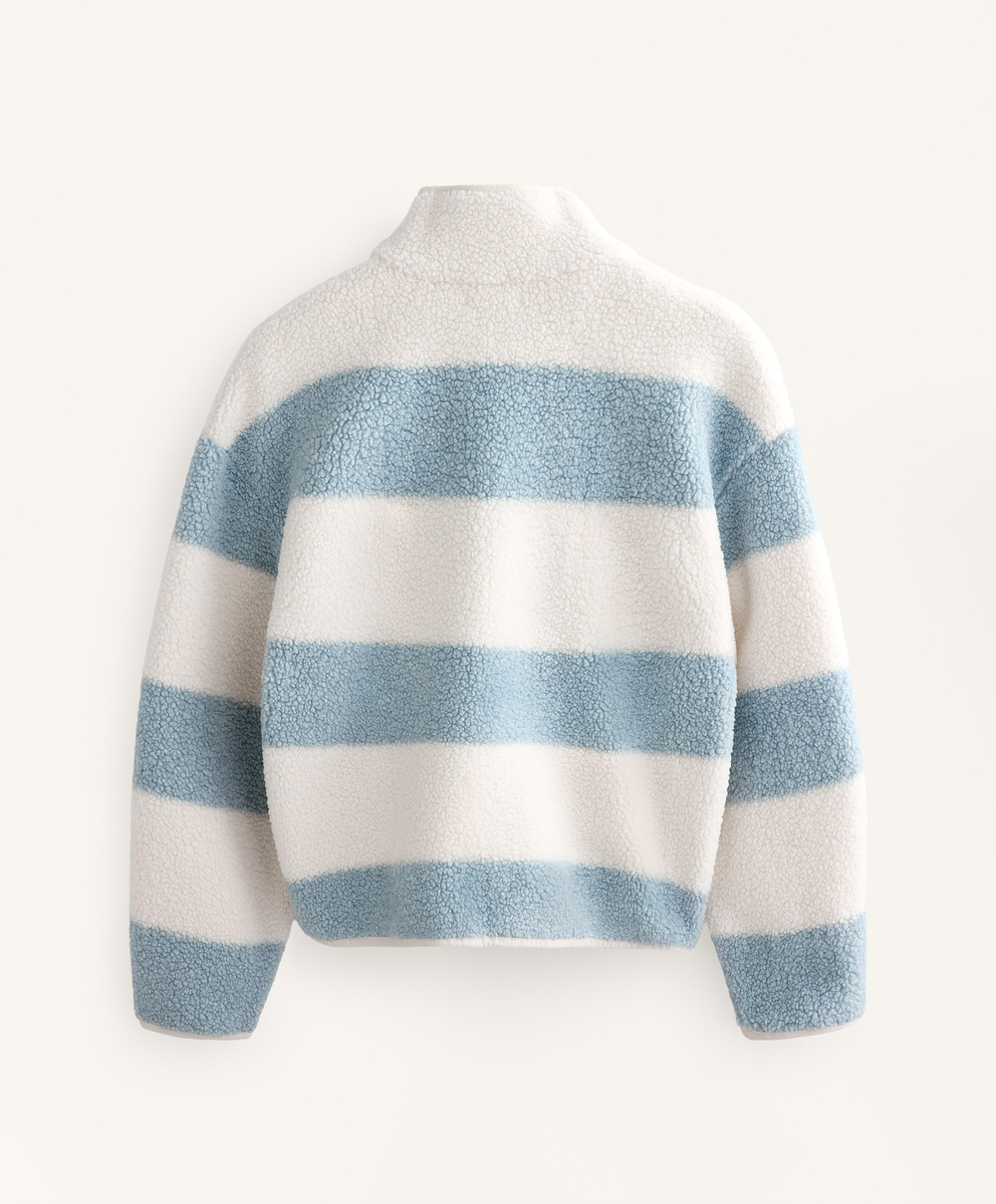 Oysho Куртка-бомбер из искусственной овчины в полоску, пыльно-синий