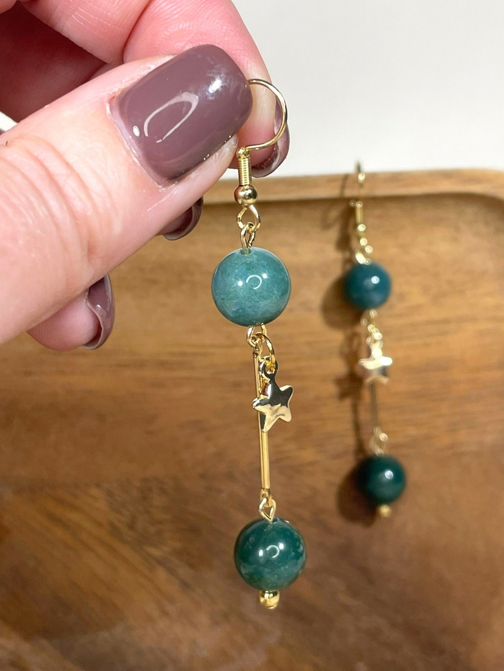 Серьги подвески с моховым агатом