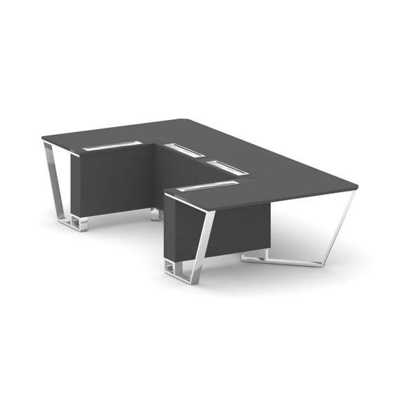 Steel Meet Стол переговорный П-образный MD-PR.B.SP-07P Антрацит/Нержавеющая Сталь/Хром 1600*3200*750