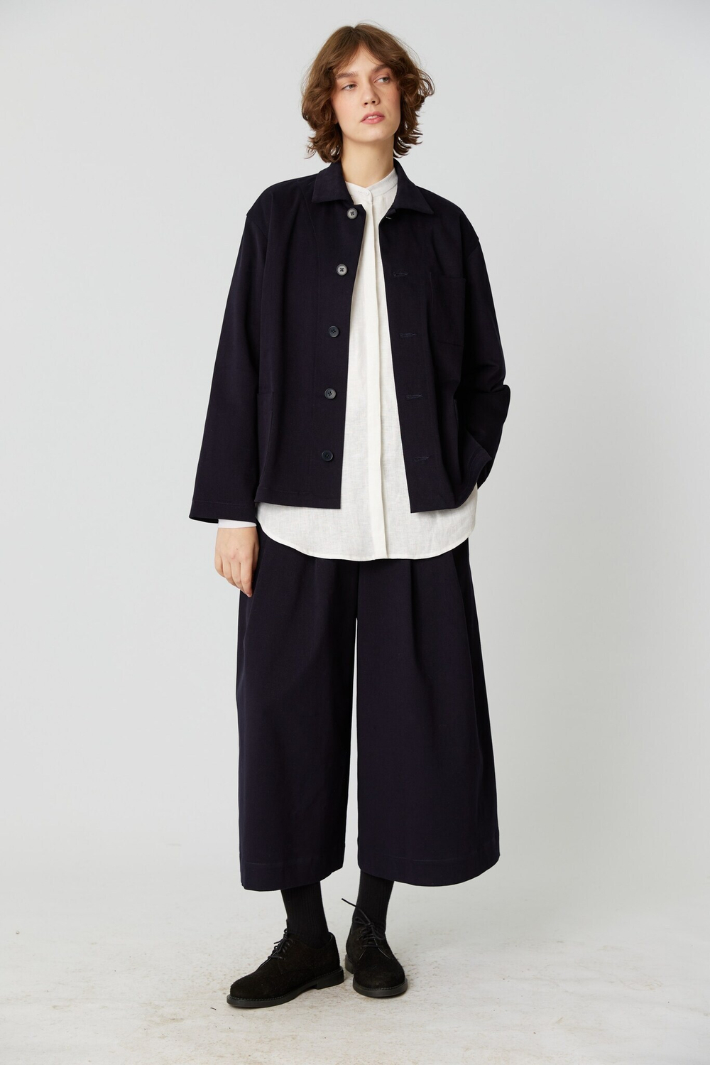 Кюлоты темно-синего цвета из бархатистого хлопка