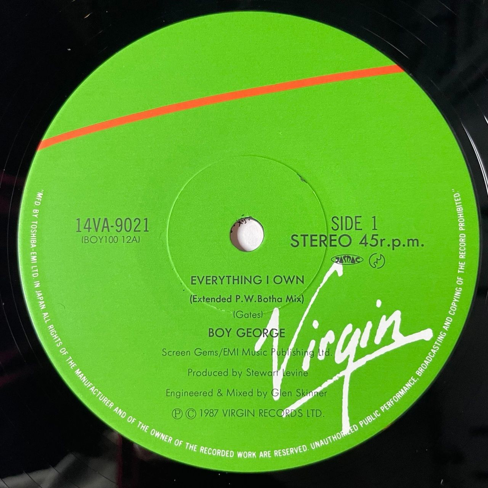 Винтажная виниловая пластинка LP Boy George Everything I Own (Japan 1987) (Obi) Maxi Single 45 RPM