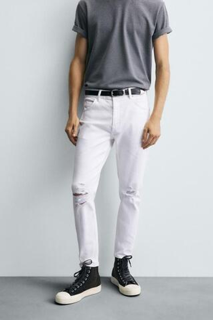 ZARA ДЖИНСЫ SKINNY FIT С РАЗРЕЗАМИ, БЕЛЫЙ