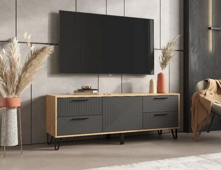 Тумба под телевизор напольная Браш графит/Дуб крафт 150х42х54