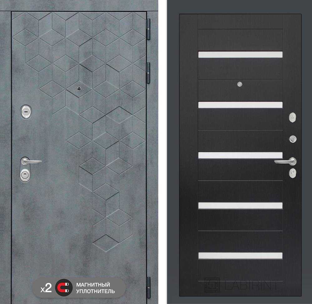 Дверь входная Лабиринт Бетон 01 - Венге, стекло белое металлическая