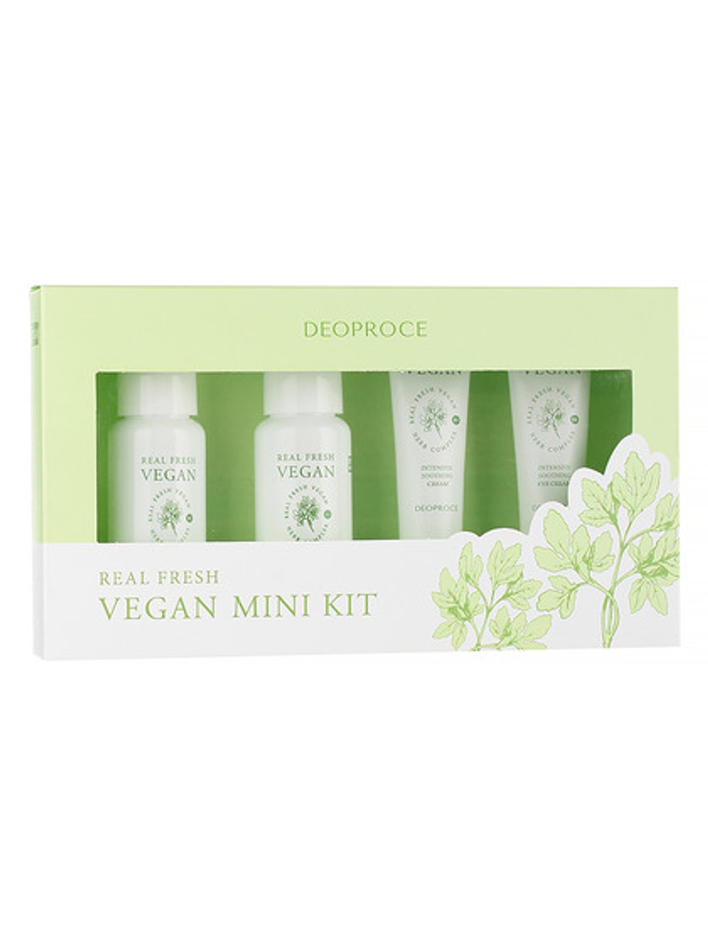 DEOPROCE Средства для лица с растительным комплексом / Real Fresh Vegan Mini Kit, набор 30мл/30мл/10мл/10мл