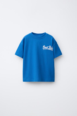 ZARA ФУТБОЛКА С НАДПИСЬЮ, ЯРКО-СИНИЙ