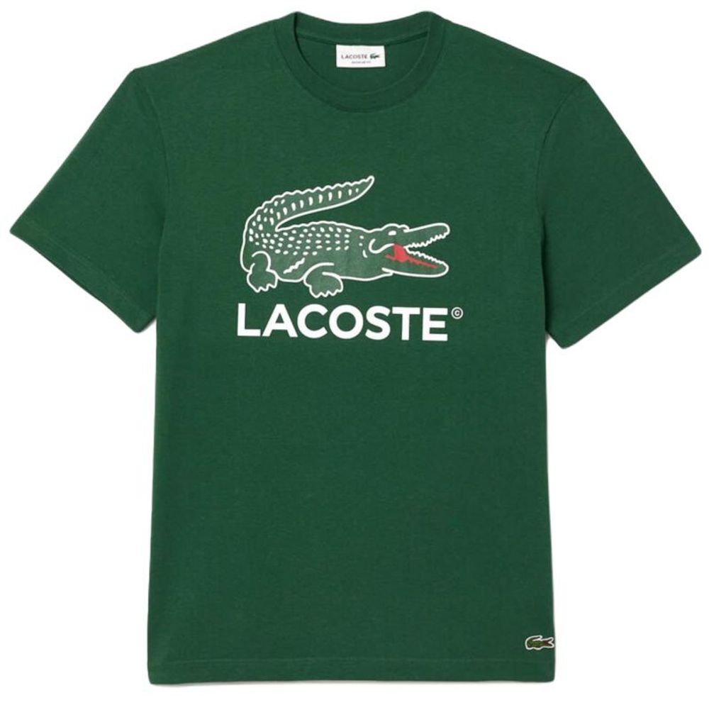 Мужская теннисная футболка Lacoste Cotton Jersey Signature Print T-Shirt - зеленый