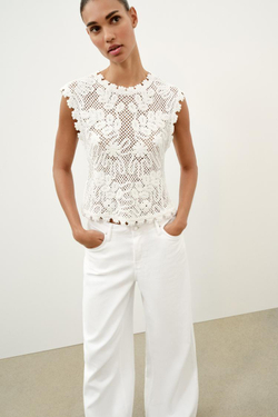 ZARA ТОП ИЗ КРУЖЕВА КРОШЕ БЕЗ РУКАВОВ, БЕЛЫЙ