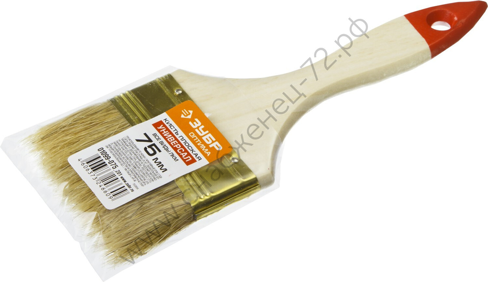 ЗУБР УНИВЕРСАЛ 75 мм, 3″ светлая натуральная щетина, деревянная ручка, плоская кисть, ОПТИМА (01099-075)