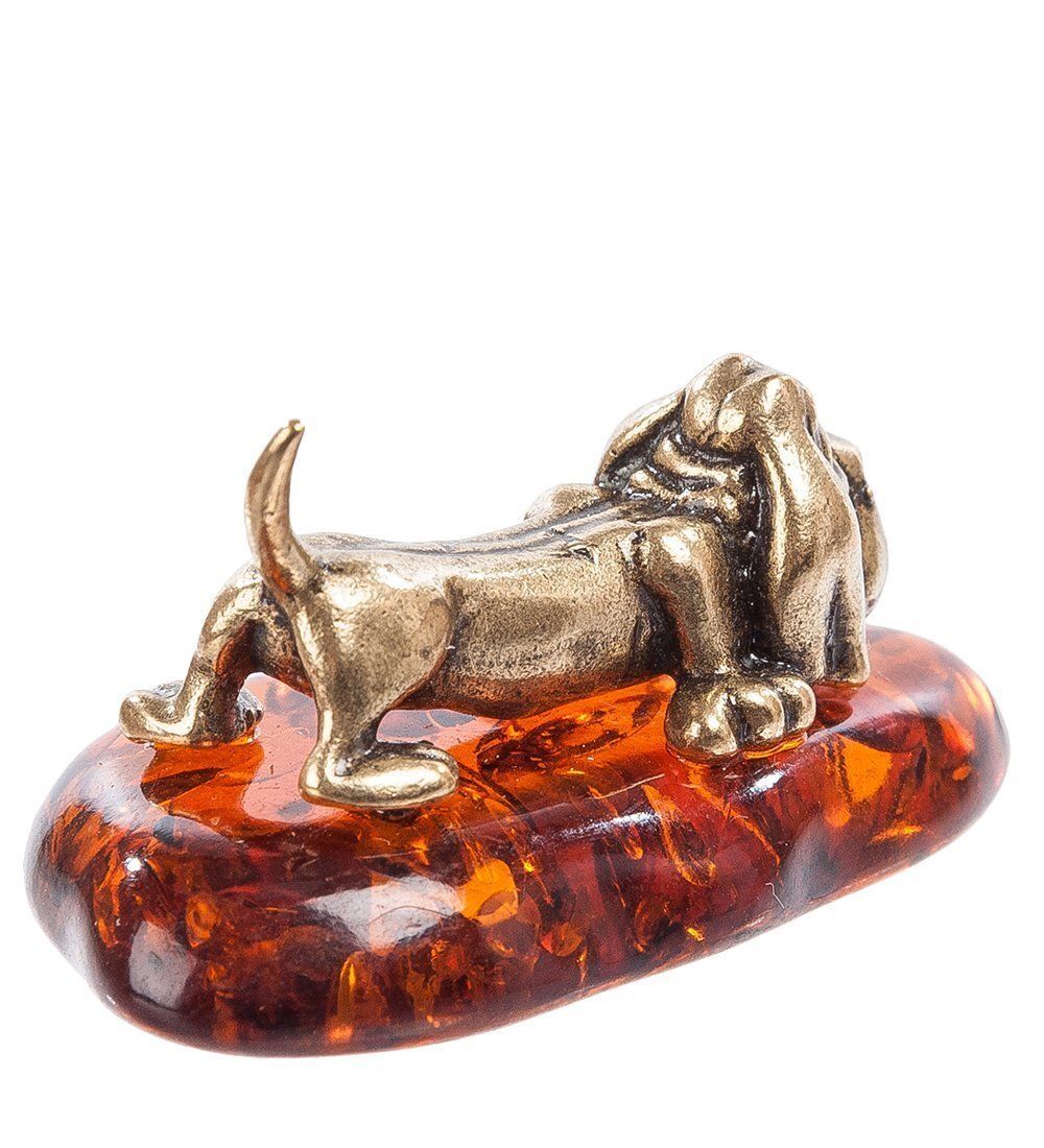 Народные промыслы AM- 703 Фигурка «Бассет» (латунь, янтарь)