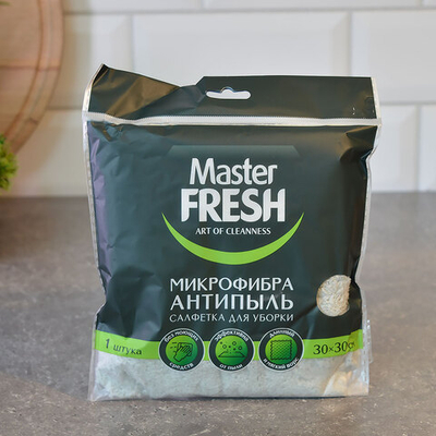 Салфетка из микрофибры 30*30см антипыль (плюш), серая, Master FRESH