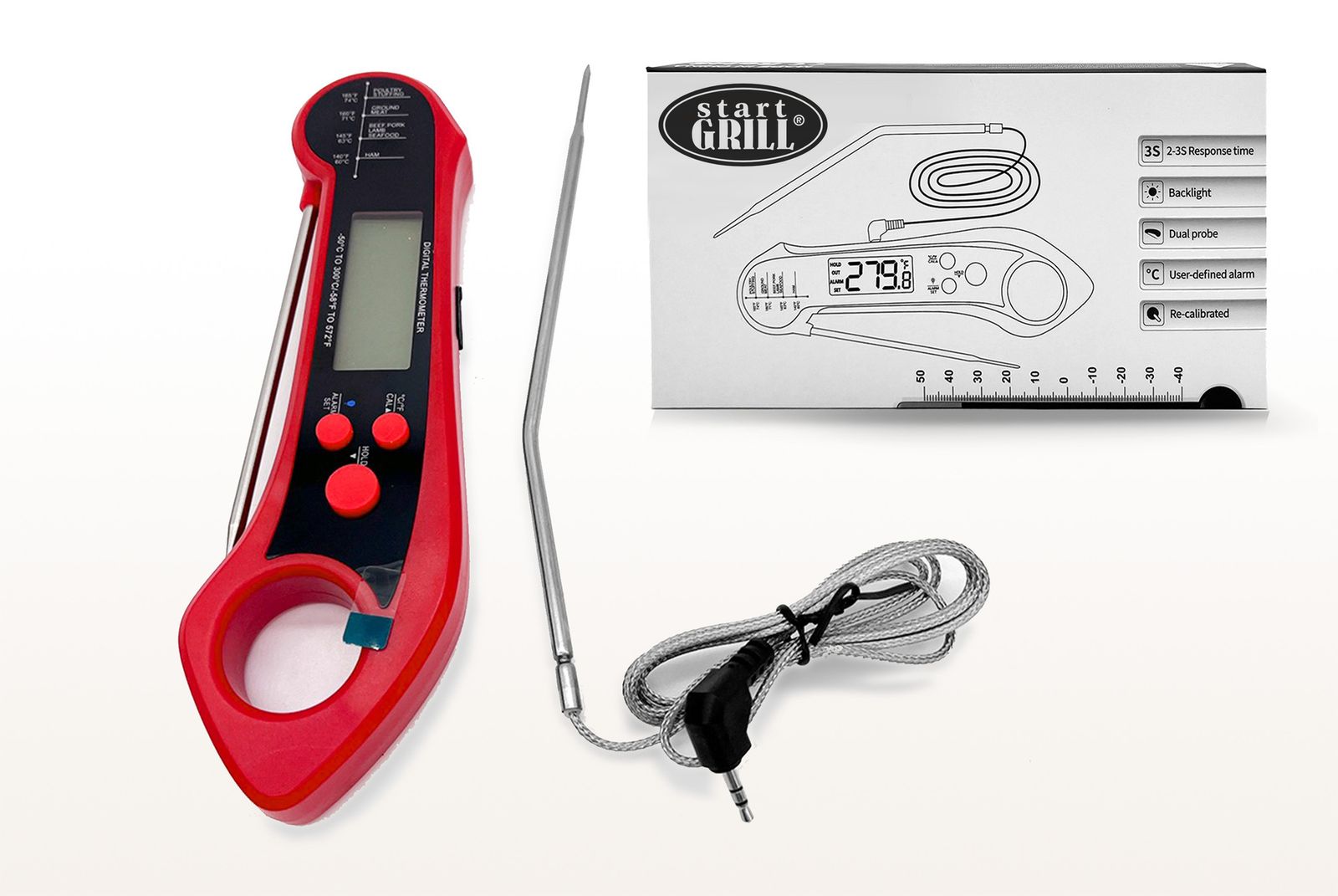 Цифровой термометр Model 2, складной, с дополнительным подключаемым щупом, красный фото №17
