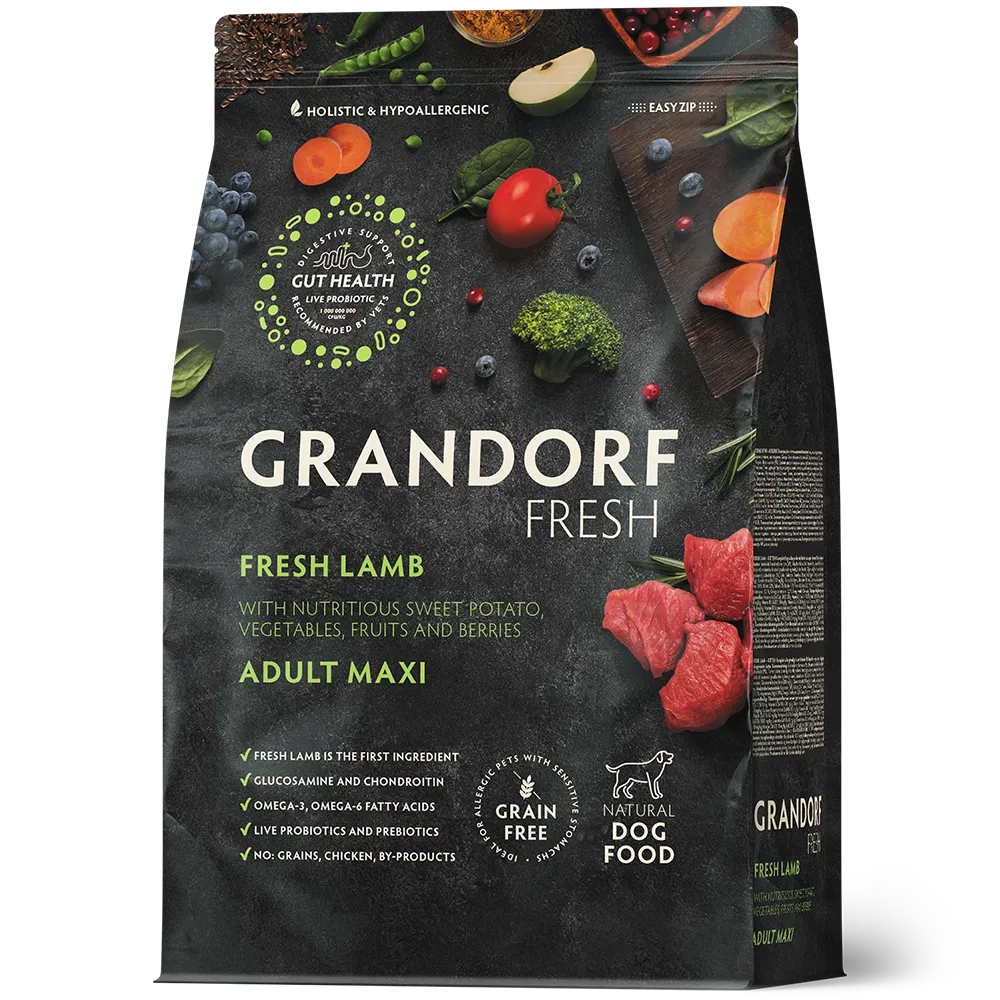 Grandorf Fresh, Fresh Lamb, Adult Maxi для собак крупных пород (Свежее мясо ягненка с бататом)
