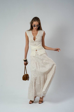 Юбка из хлопка ярусная в мелкий цветочек в макси длине