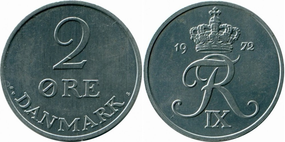 Дания 2 эре, 1948-1972 Король Фредерик IX XF