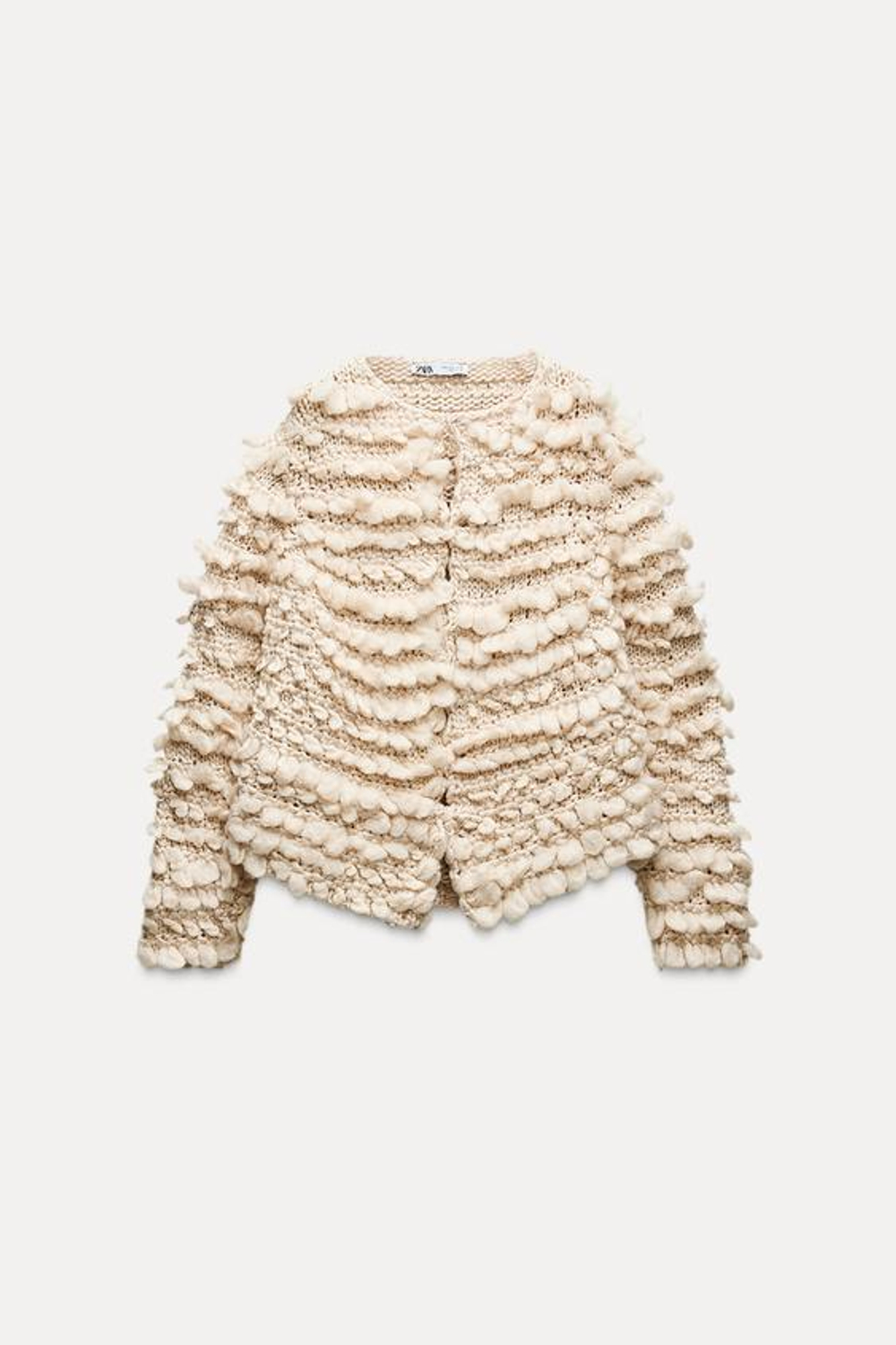 ZARA КАРДИГАН ИЗ РЕЛЬЕФНОЙ ТКАНИ, БЕЖЕВЫЙ