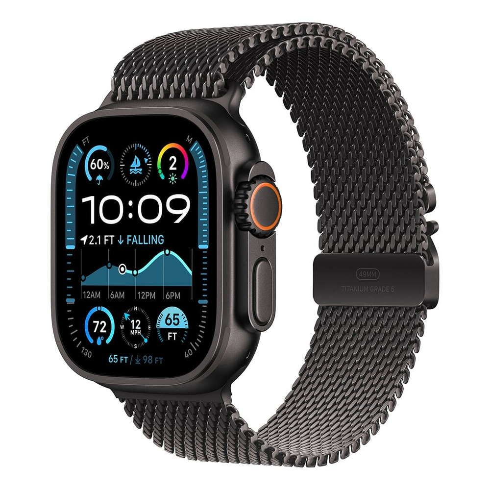 Apple Watch Ultra 2 (2024), 49 мм корпус из титана цвета «Black», ремешок Titanium Milanese Loop размера L цвета «Black»