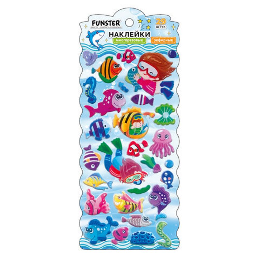 Наклейки зефирные "Животный мир", 19х9,5 см, ассорти 8 видов, FUNSTER (ФАНСТЕР), 666089