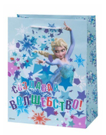 Бумажный пакет Волшебство Эльзы для сувенирной продукции , с ламинацией, с шириной основания 17,8 см, плотность бумаги 140 г/м2/ 17.8х22.9х9.8см арт.8