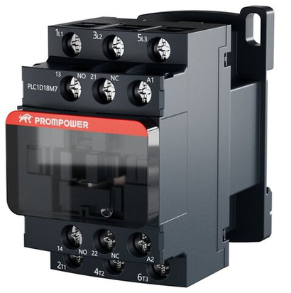 Контактор Prompower PLC1D18M7 серии Pulse, ток 18А, 3 полюса, доп контакт 1НО+1НЗ, катушка 230AC
