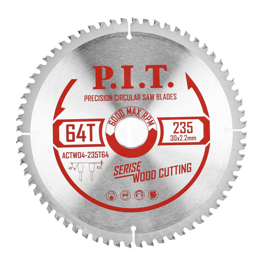 Диск пильный по дереву P.I.T.  235x30x2,2 мм 64Т (ACTW04-235T64)
