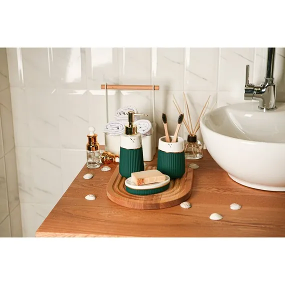 Набор аксессуаров для ванной комнаты SAVANNA Grace, 3 предмета (дозатор для мыла 290 мл, стакан, мыльница), цвет зелёный мрамор