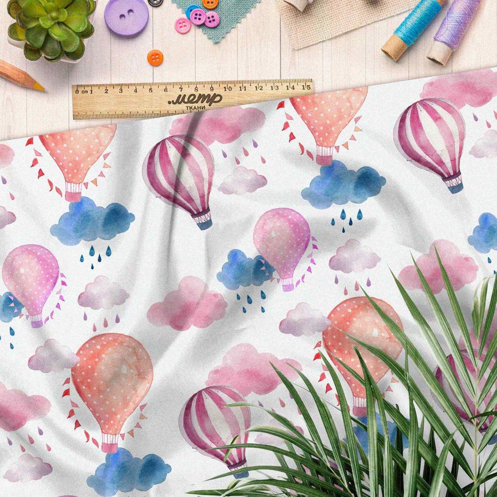 Ткань футер 2-х нитка акварельные воздушные шары