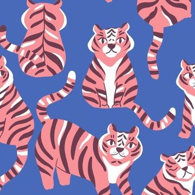 Розовые тигры на синем