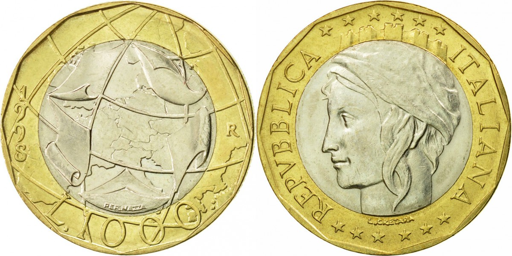 Италия 1000 лир, 1997 - 2001 Карта XF