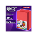 Бумага цветная BRAUBERG, А4, 80 г/м2, 500 л., интенсив, красная, для офисной техники, 115215